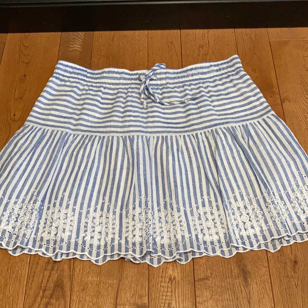 Vineyard Vines Blue and White Striped Embroidered Tiered Skirt